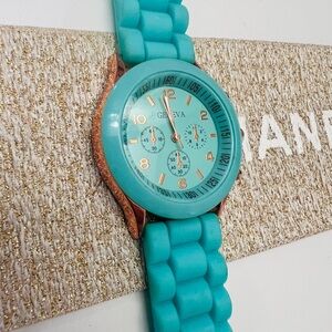 Geneva Aqua Silicone Watch with Copper Accents Brand New